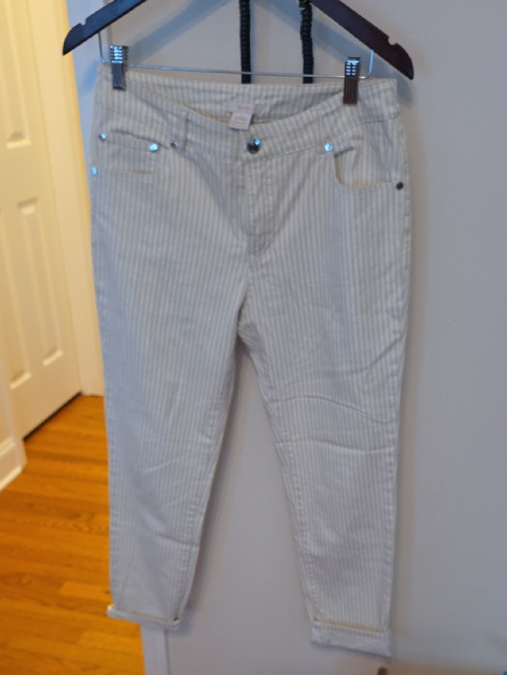 Striped White & Light Gray Denim Jeans